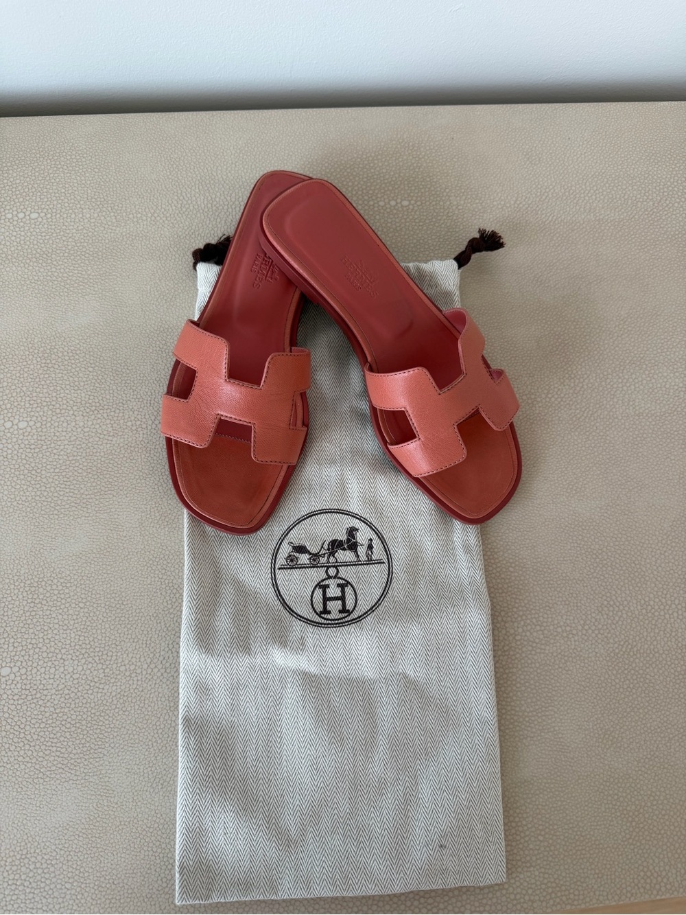 Hermes Coral Pink Oran Slide Sandals
